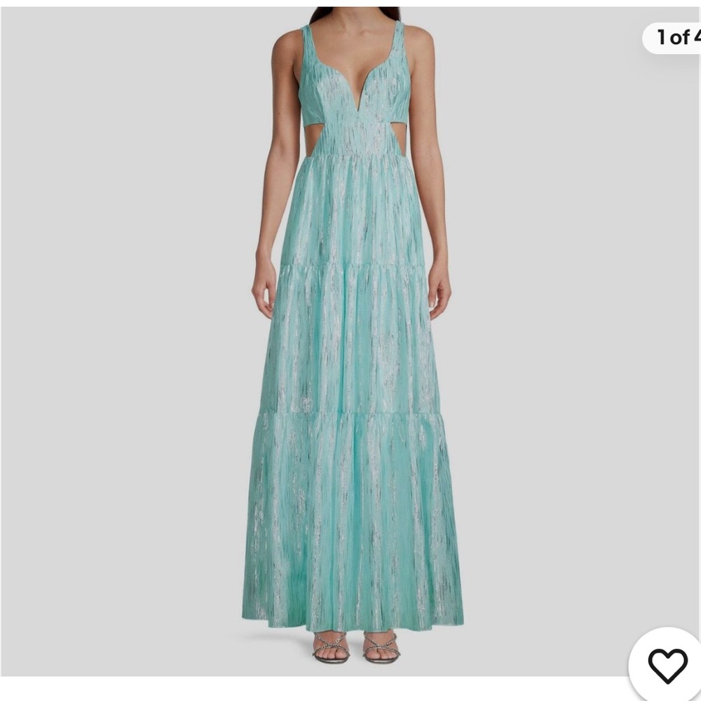 Aidan by Aidan Mattox Women's Blue Organza Tiered Cutout Maxi Dress Size 2